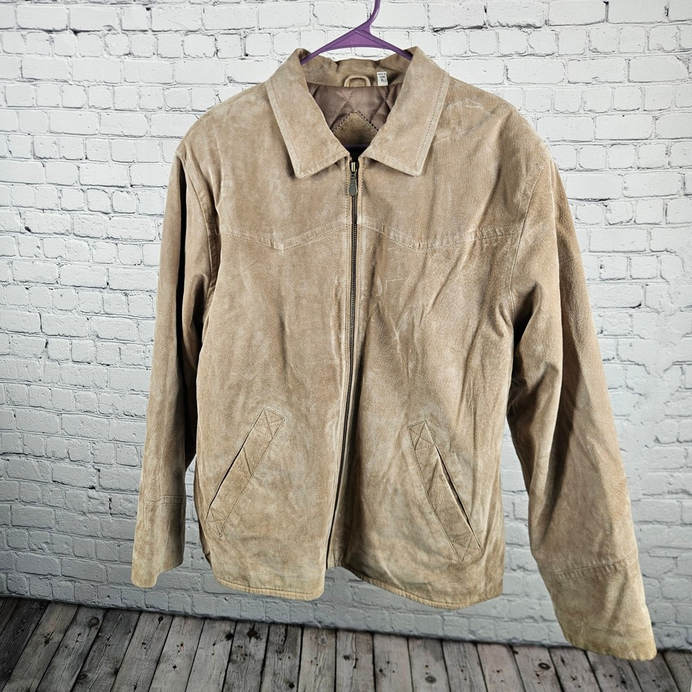 Preston & York Tan Suede Leather Jacket Womens XL Western Zip Quilted Lined